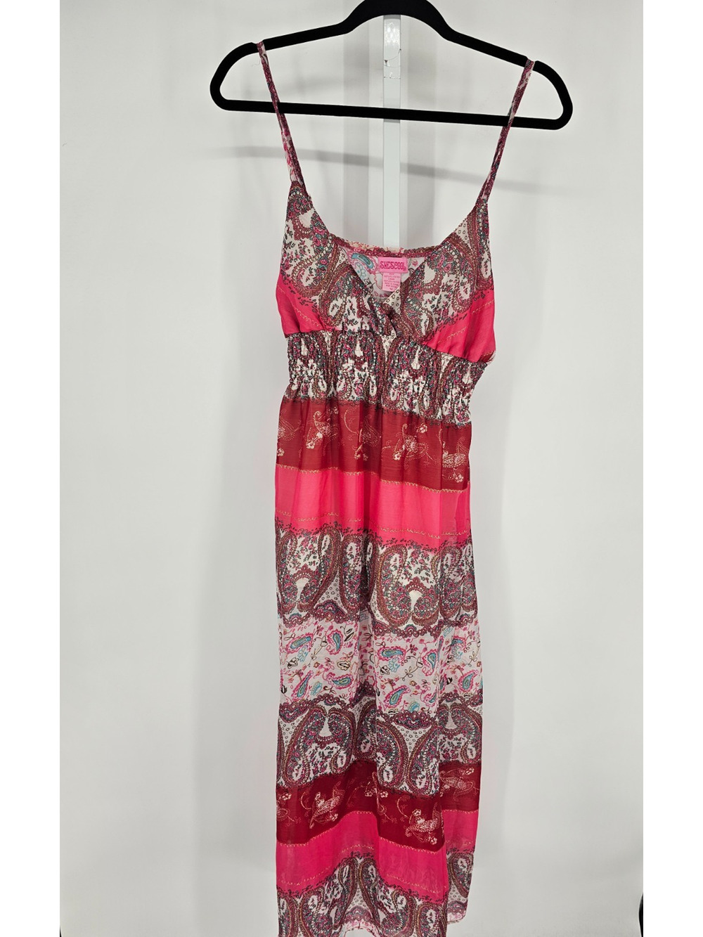 Vtg Y2K Shes Cool Womens Sz M Maxi Length Dress Striped Pink Paisley Print